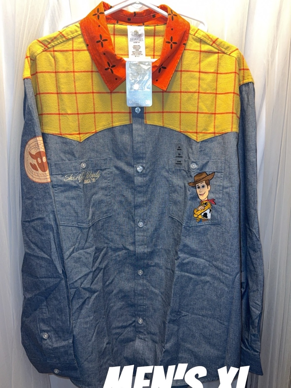 New Toy Story Woody Western-Style Men's Shirt - Yellow & Blue